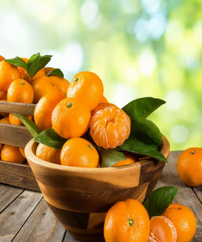 Mandarinas naturales encima de una mesa